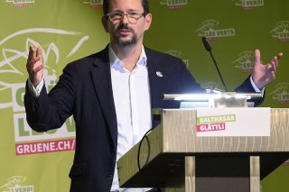 Le président des Verts Balthasar Glättli s'adresse aux délégués de son parti samedi à Berne, avec en ligne de mire les élections fédérales de 2023.